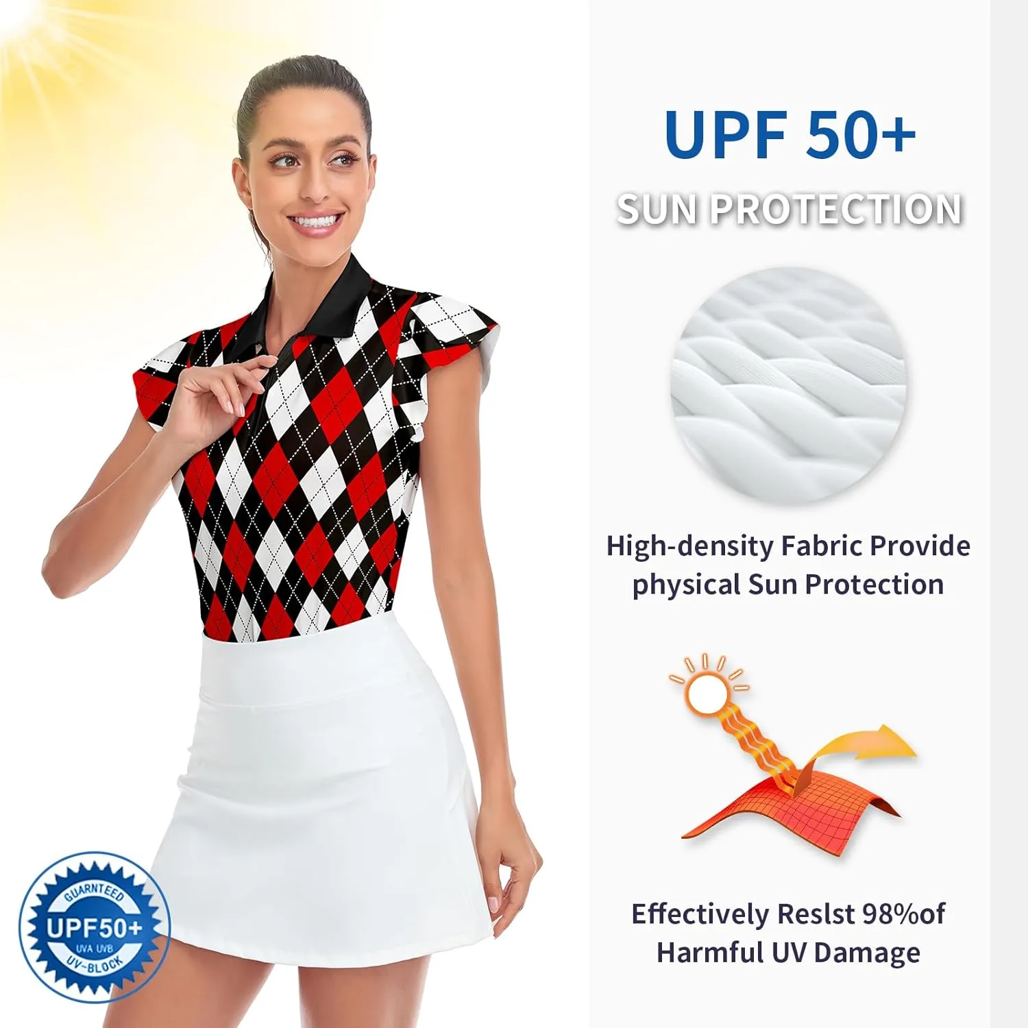 Soneven Womens Petal Sleeve Golf Shirts Moisture Wicking Lady Golf Apparel Print Tennis Sport T Shirt