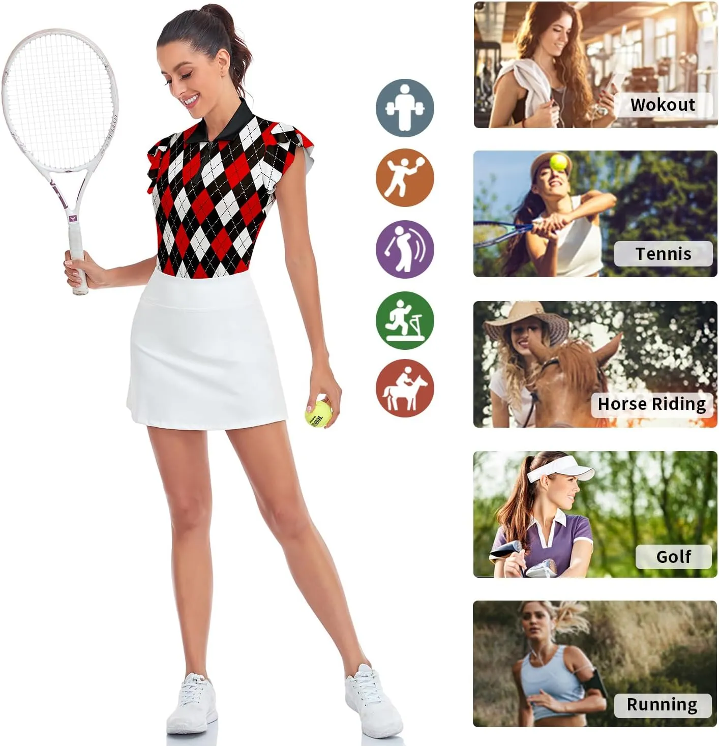Soneven Womens Petal Sleeve Golf Shirts Moisture Wicking Lady Golf Apparel Print Tennis Sport T Shirt