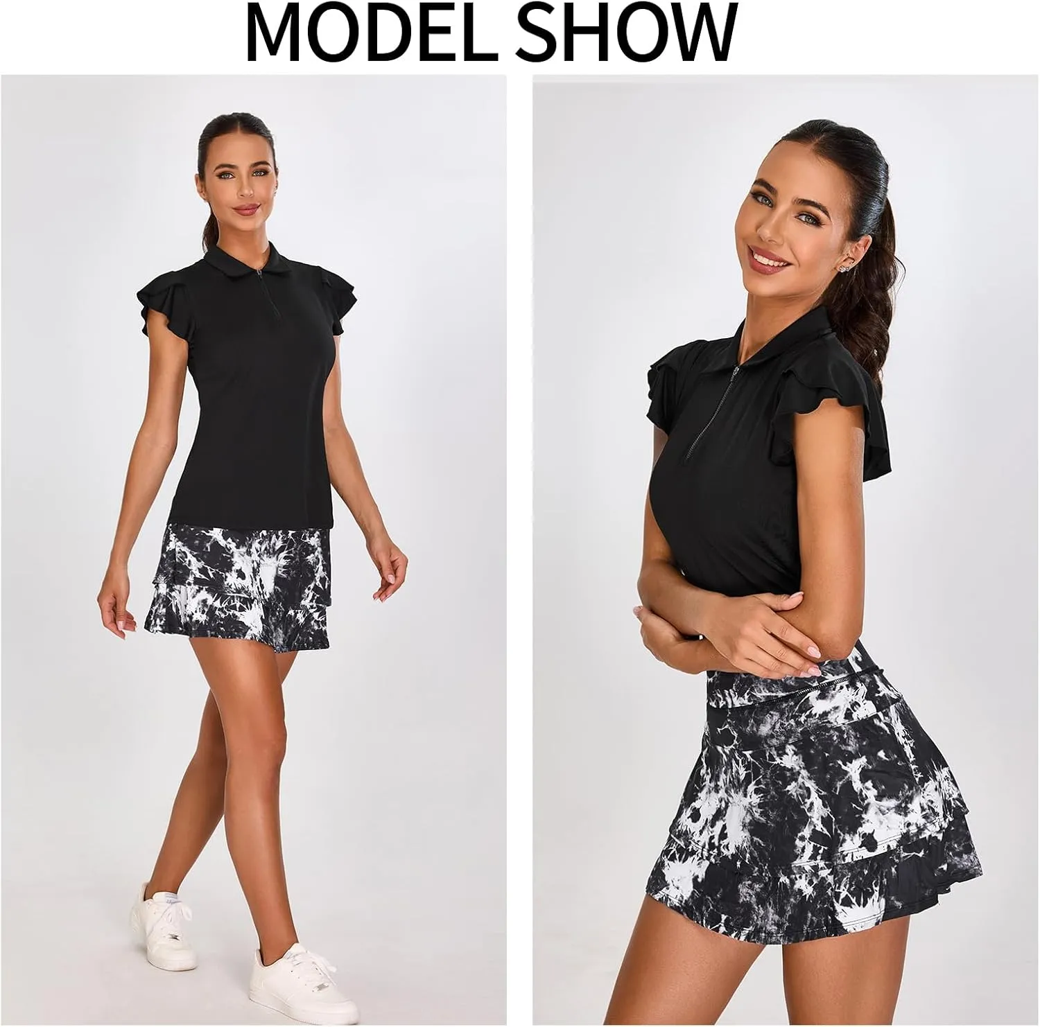 Soneven Womens Petal Sleeve Golf Shirts Moisture Wicking Lady Golf Apparel Print Tennis Sport T Shirt