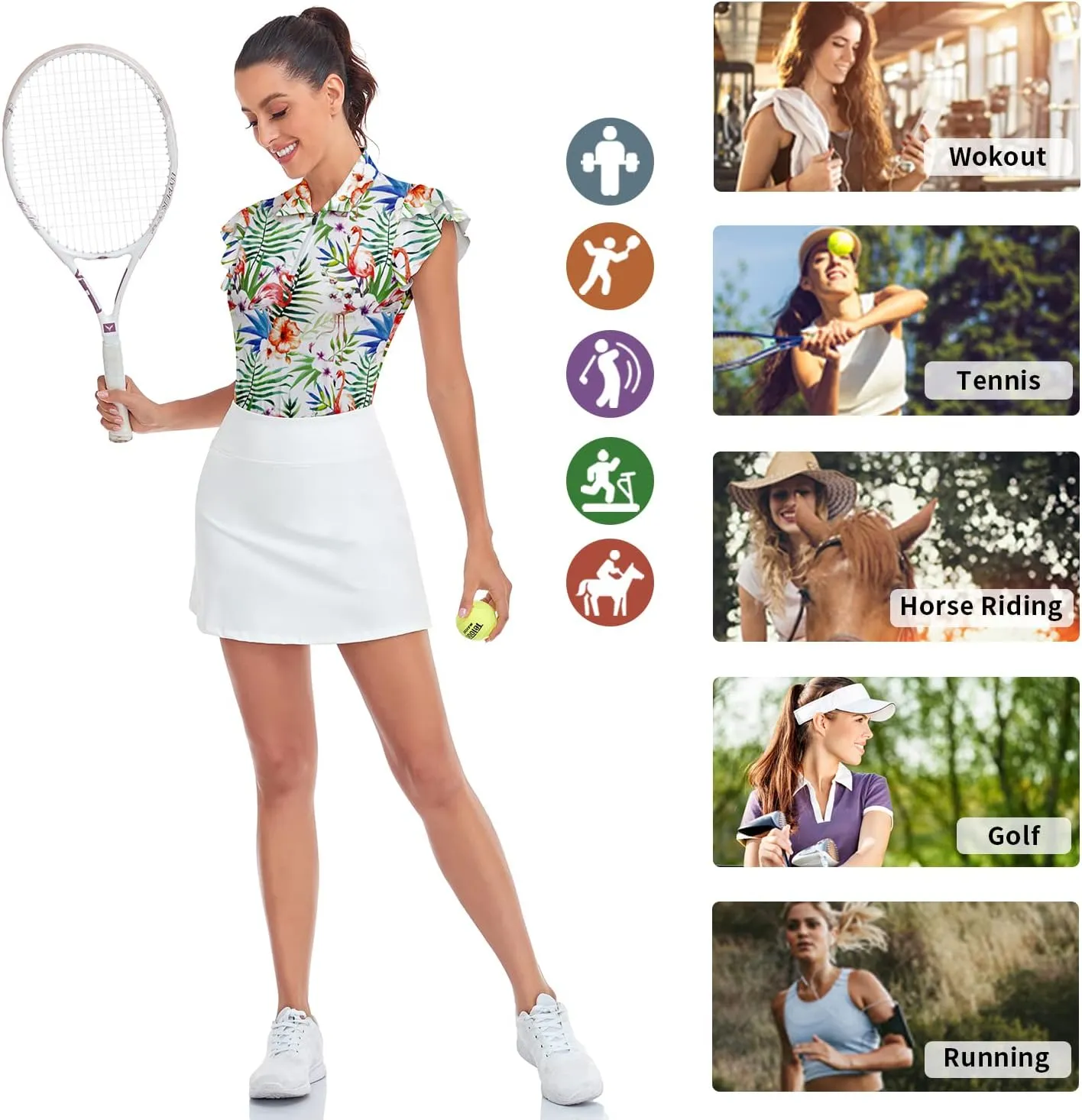 Soneven Womens Petal Sleeve Golf Shirts Moisture Wicking Lady Golf Apparel Print Tennis Sport T Shirt