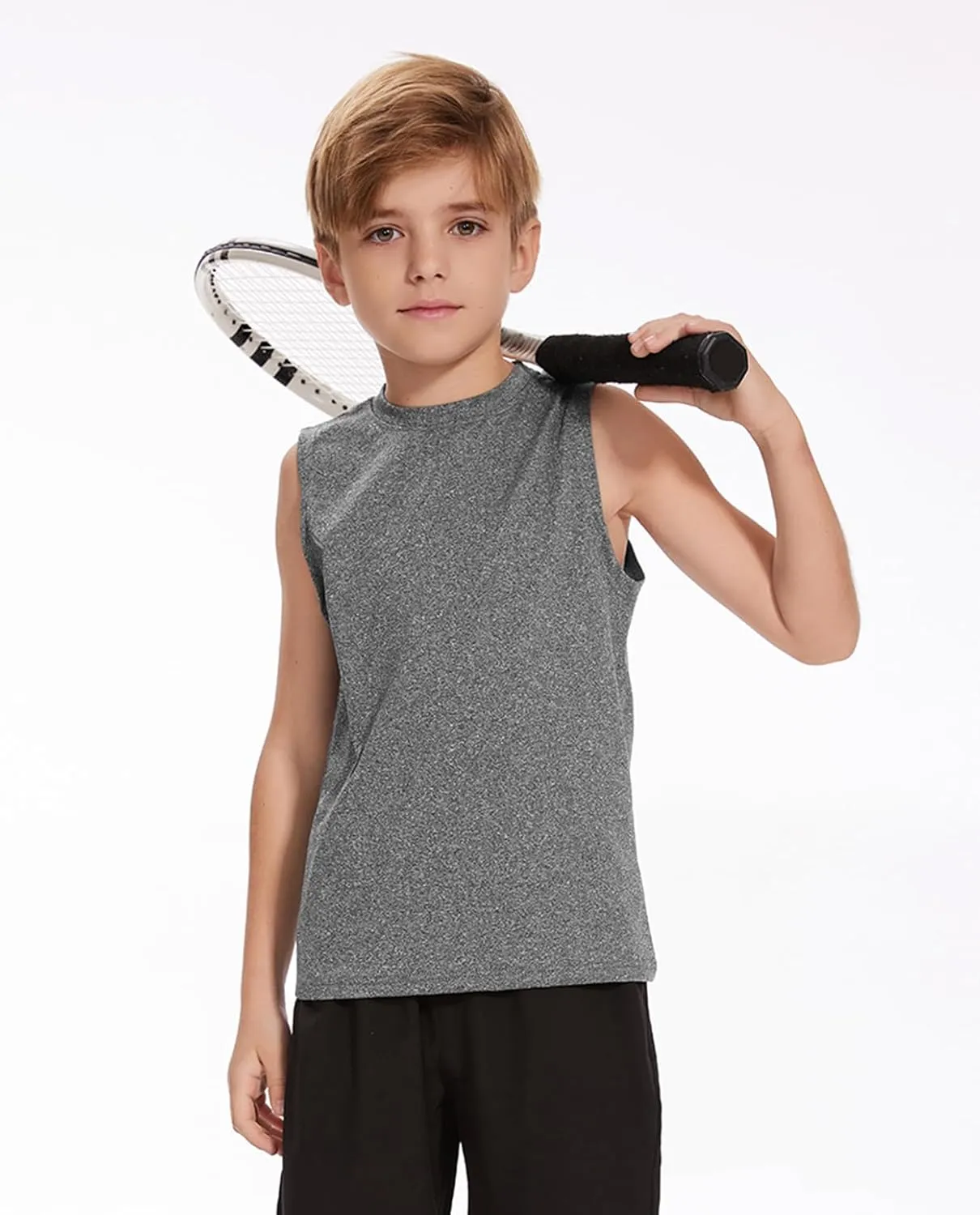 Star Vibe 5 Pack Boys Tank Tops Dry-Fit, Moisture Wicking Active Athletic Shirts Sleeveless Performance T-Shirts for Kids