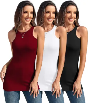 TAIPOVE Women's High Neck Long Tank Tops Ribbed Summer Sleeveless Shirt Basic Layering Camisole 3 Pack