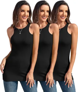 TAIPOVE Women's High Neck Long Tank Tops Ribbed Summer Sleeveless Shirt Basic Layering Camisole 3 Pack