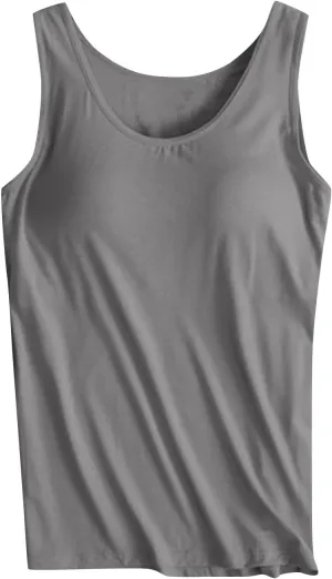 Tank Top with Built in Bra for Women Plus Size Summer Basic Loose Workout Camisole Tops Sleeveless Undershirts