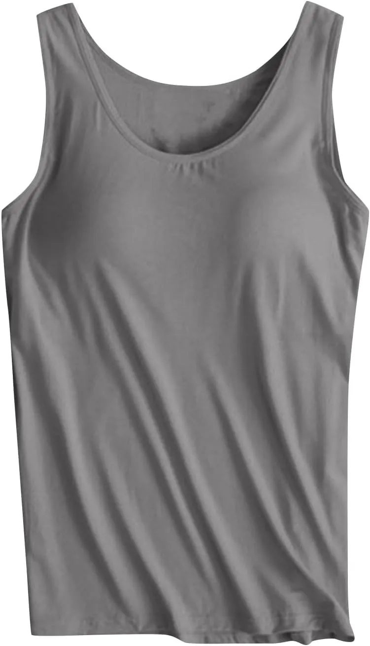 Tank Top with Built in Bra for Women Plus Size Summer Basic Loose Workout Camisole Tops Sleeveless Undershirts