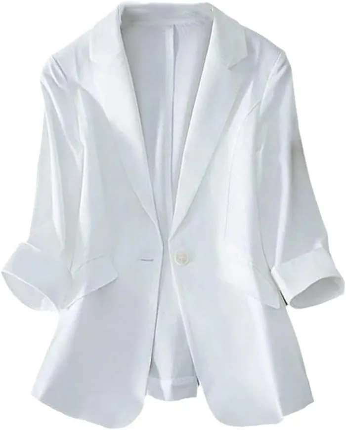 Tencel Linen Blazer Women Wild Three-Quarter Sleeve Spring Summer Temperament Coat Female Suits Jacket