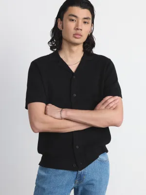 The Knit Camp Collar Shirt in Black