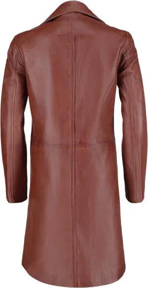 TLC Genuine Long Leather Jacket Women, Stylish and Soft Real Lambskin Leather Trench Coat with Button Design