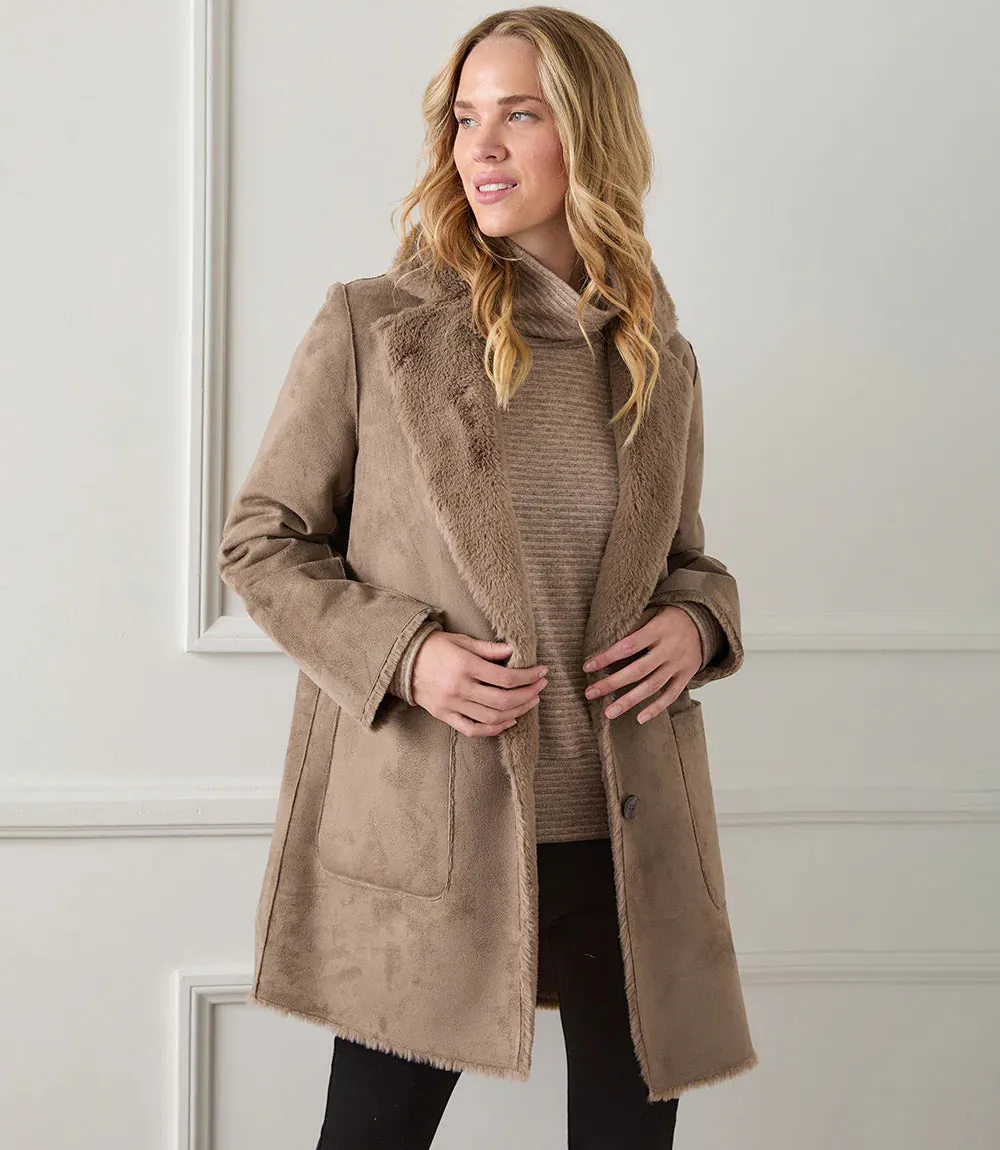 Trinity Taupe Faux Fur Coat - Karen Kane 4L83086