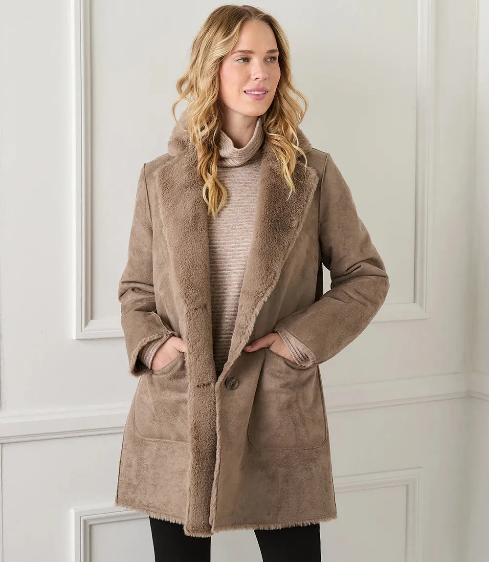 Trinity Taupe Faux Fur Coat - Karen Kane 4L83086