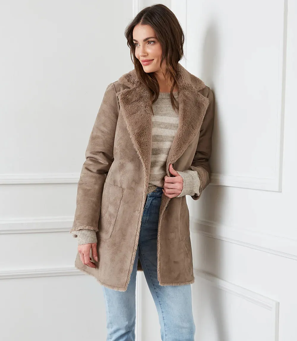 Trinity Taupe Faux Fur Coat - Karen Kane 4L83086