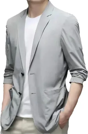 Ultra Thin Ice Silk Suit Jacket Summer Men Blazer Breathable Stretch Casual Suit Plus Size Lightweight Blazers