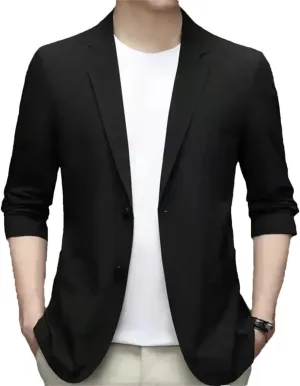 Ultra Thin Ice Silk Suit Jacket Summer Men Blazer Breathable Stretch Casual Suit Plus Size Lightweight Blazers