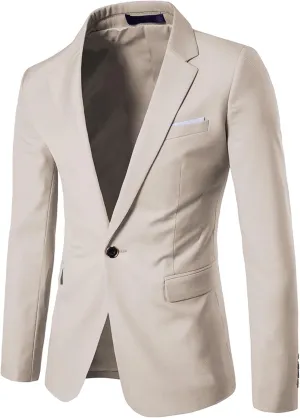 UNINUKOO Mens Sport Coat Slim Fit Suit Blazer Jacket One Button Lightweight for Casual Business