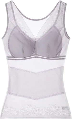 UPGENT Summer Camisole Tops for Women 2025 Sexy Mesh Sheer Tank Undershirts Shapewear Vest Lingerie with Chest Pad Bra