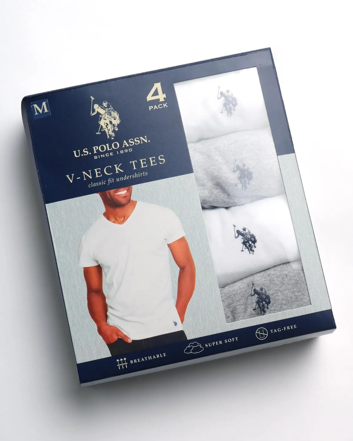 U.S. Polo Assn. Men's Undershirts - 4 Pack V Neck Undershirts for Men (S-XL)