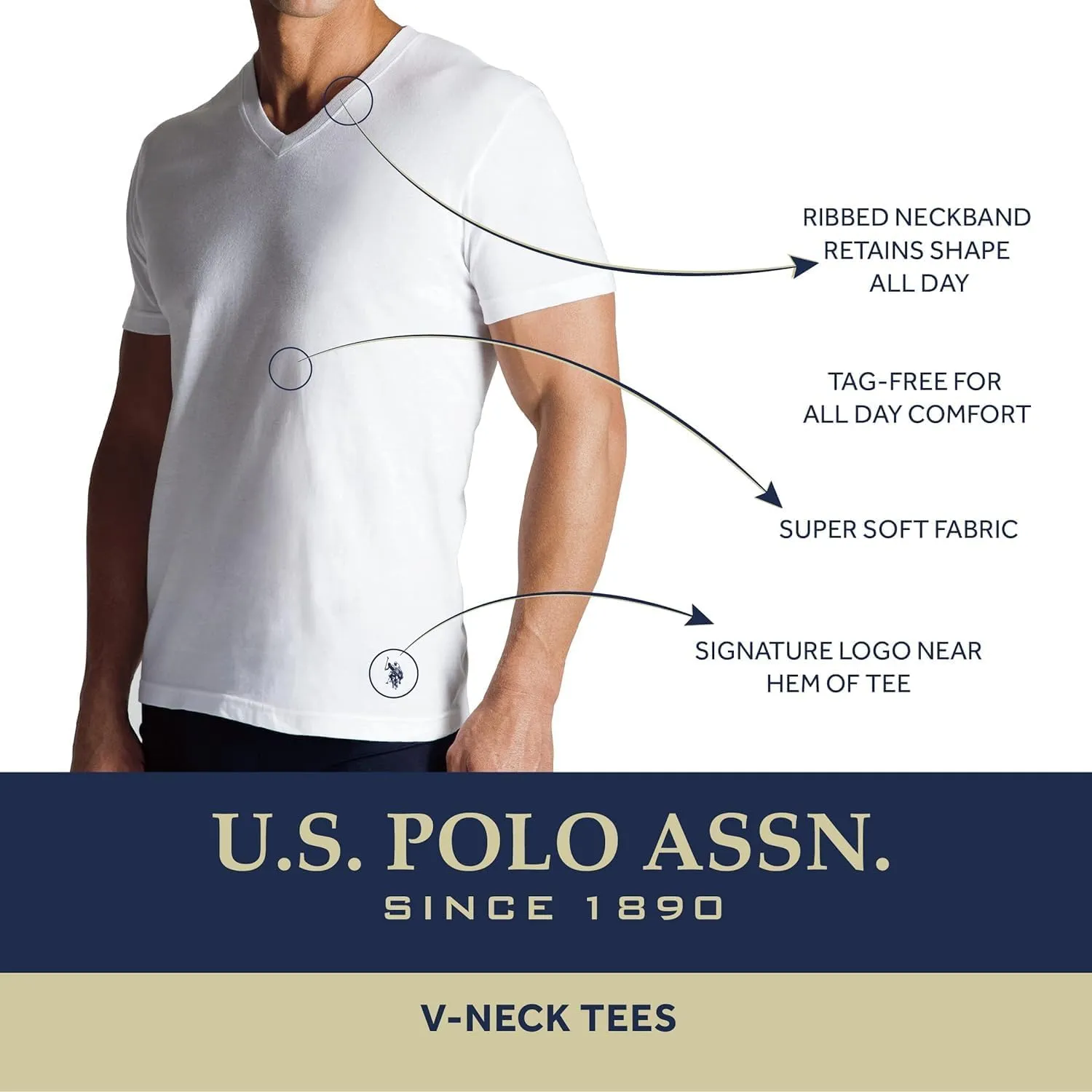 U.S. Polo Assn. Men's Undershirts - 4 Pack V Neck Undershirts for Men (S-XL)