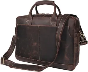 Vintage Mens Laptop Messenger Bag 17 Inch Waterproof Leather Briefcase Business Travel Vacation Office Work Bag