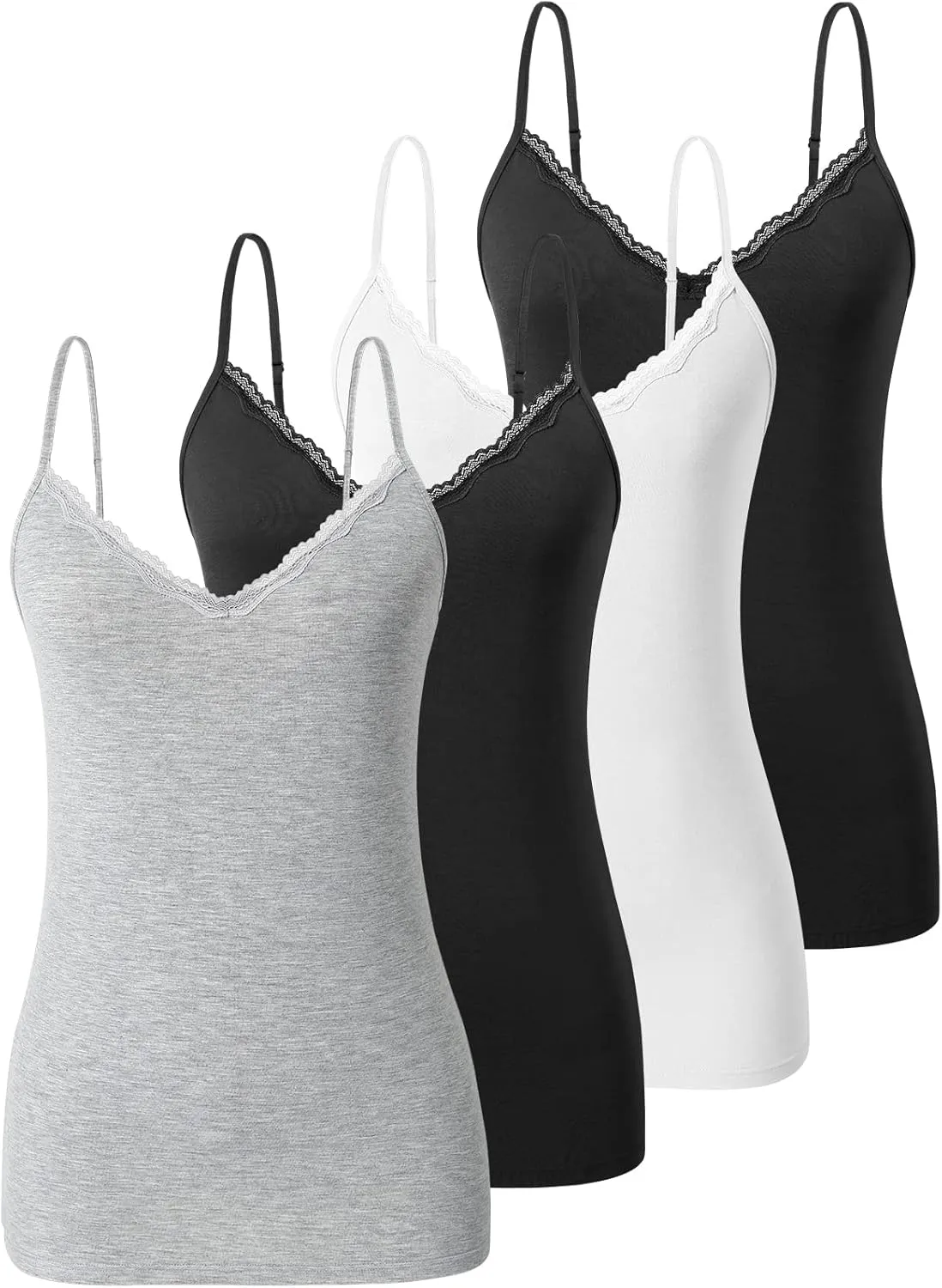 Vislivin Plain Camisole for Women Lace Tank Tops V Neck Adjustable Cami Sexy Undershirts 4 Pack
