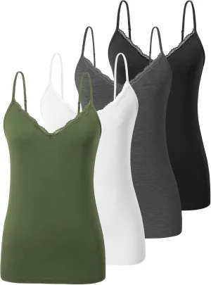 Vislivin Plain Camisole for Women Lace Tank Tops V Neck Adjustable Cami Sexy Undershirts 4 Pack
