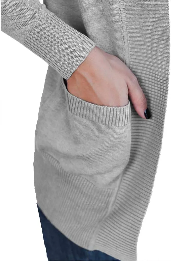 VOIANLIMO Women's Open Front Casual Long Sleeve Knit Classic Sweaters Cardigan with Pockets