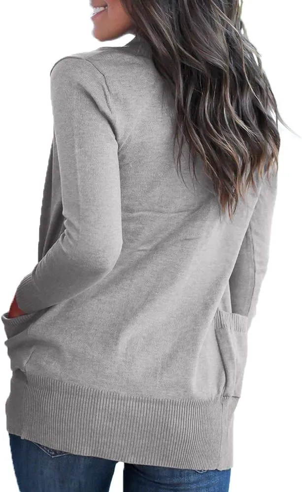 VOIANLIMO Women's Open Front Casual Long Sleeve Knit Classic Sweaters Cardigan with Pockets
