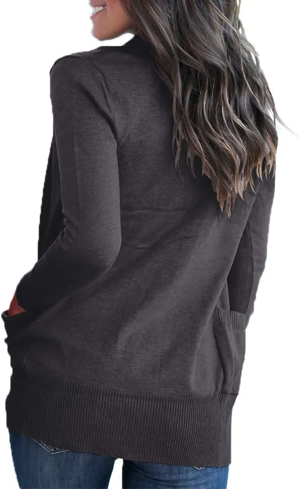 VOIANLIMO Women's Open Front Casual Long Sleeve Knit Classic Sweaters Cardigan with Pockets