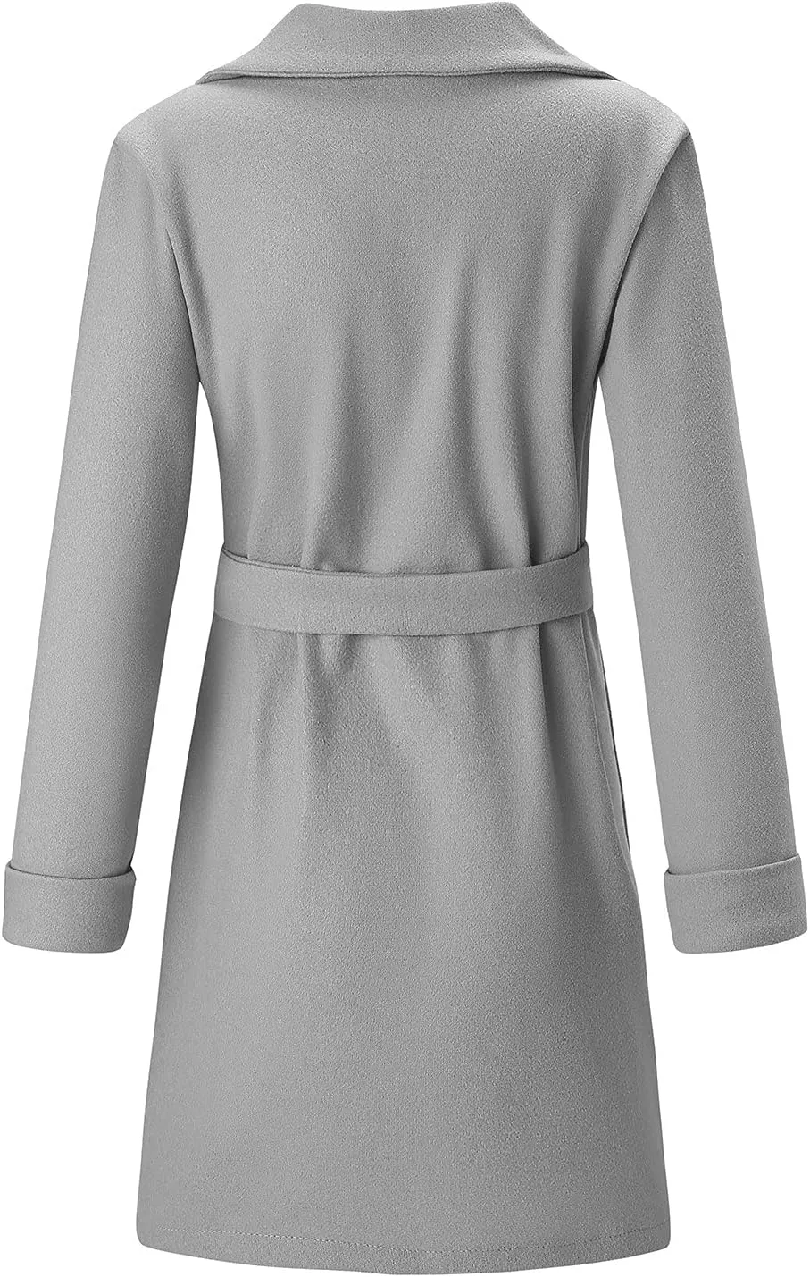 Women 2024 Fall Winter Pea Coats Notched Lapel Slim Fit Mid-Long Overcoats Long Sleeve Elegant Belted Trench Coat