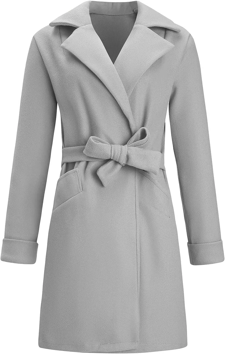 Women 2024 Fall Winter Pea Coats Notched Lapel Slim Fit Mid-Long Overcoats Long Sleeve Elegant Belted Trench Coat