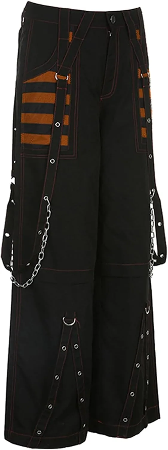 Women Cargo Pants Gothic Striped Low Waist Wide Leg Baggy Jeans Y2k Hip Hop Denim Pants Emo Grunge Streetwear Jeans