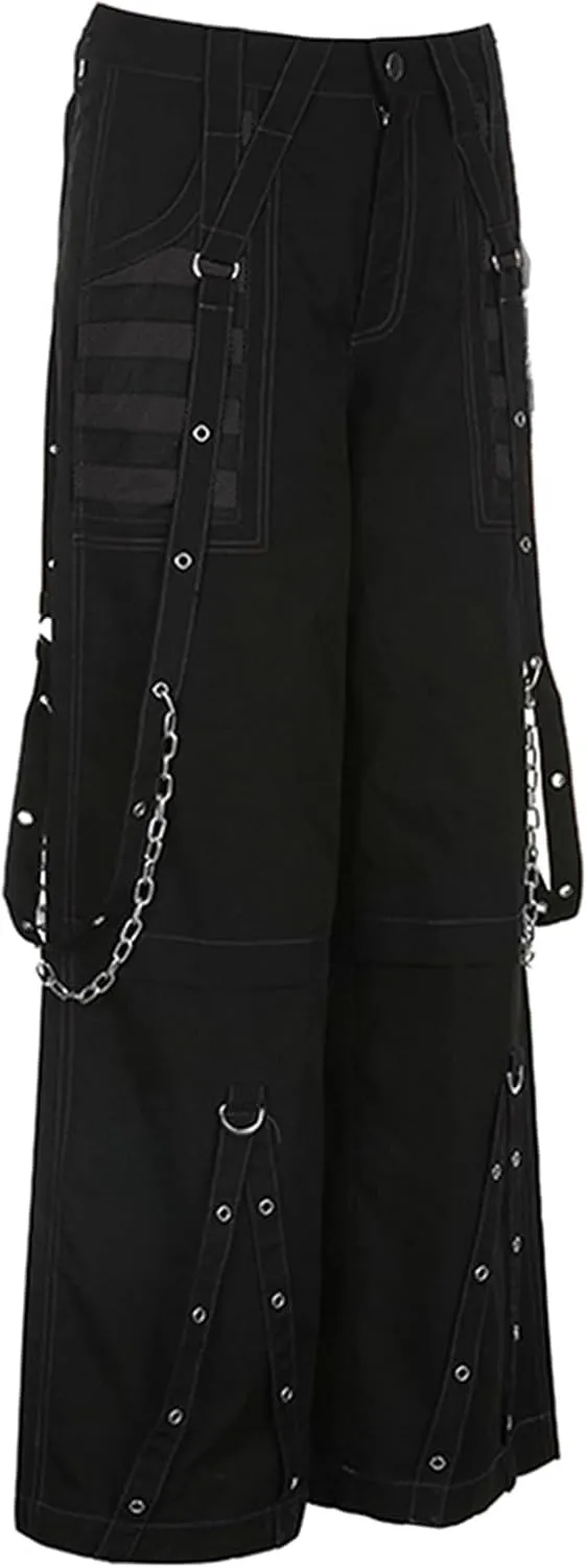 Women Cargo Pants Gothic Striped Low Waist Wide Leg Baggy Jeans Y2k Hip Hop Denim Pants Emo Grunge Streetwear Jeans