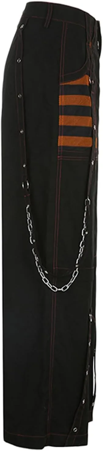 Women Cargo Pants Gothic Striped Low Waist Wide Leg Baggy Jeans Y2k Hip Hop Denim Pants Emo Grunge Streetwear Jeans