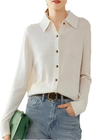 Women Cashmere Wool Cardigans Sweater Solid Casual Outerwears Knitwear Tops
