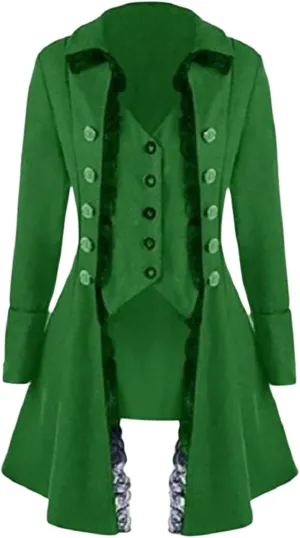 Women Renaissance Steampunk Jacket - Medieval Halloween Costumes Gothic Victorian Pirate Tailcoat Frock Coat