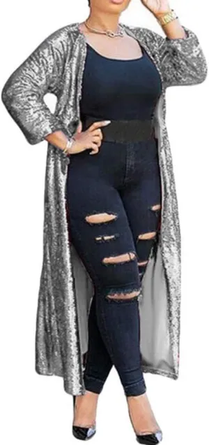 Women Sequin Cardigans Long Sequin Blazer Jackets for Evening