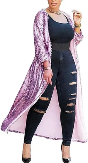 Women Sequin Cardigans Long Sequin Blazer Jackets for Evening