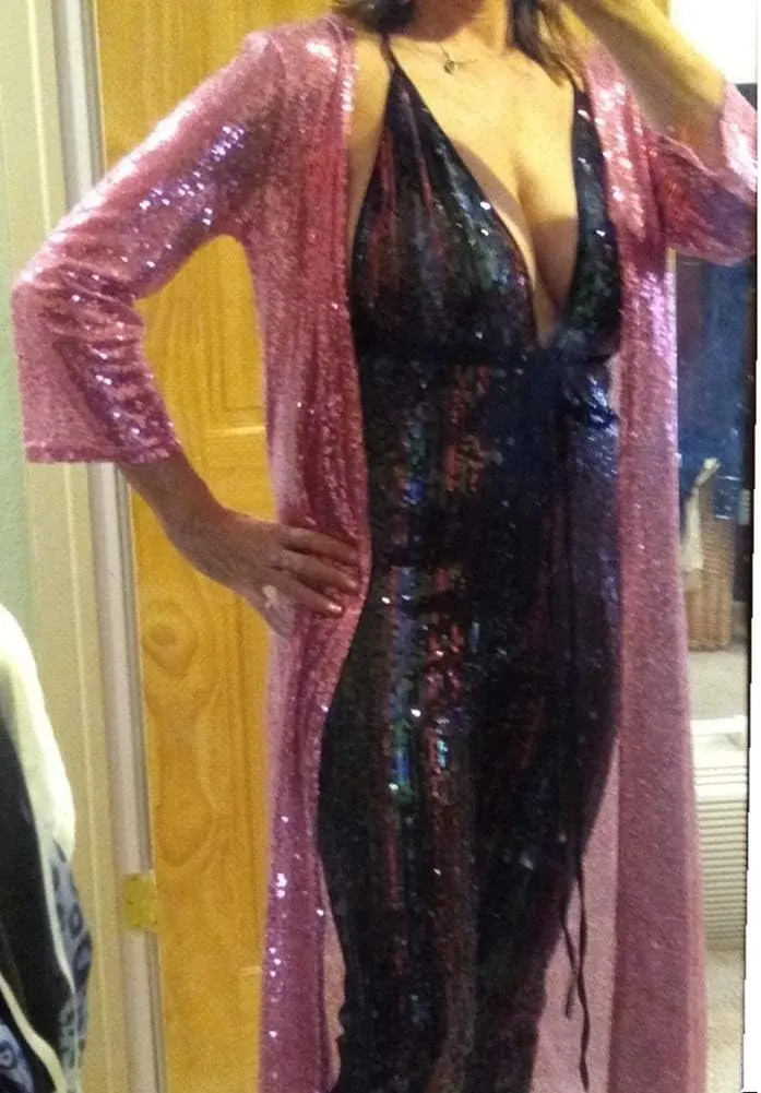 Women Sequin Cardigans Long Sequin Blazer Jackets for Evening