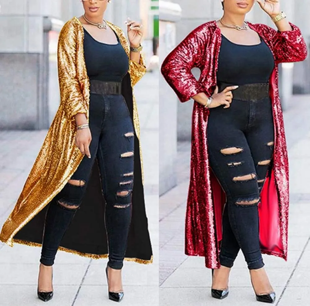 Women Sequin Cardigans Long Sequin Blazer Jackets for Evening