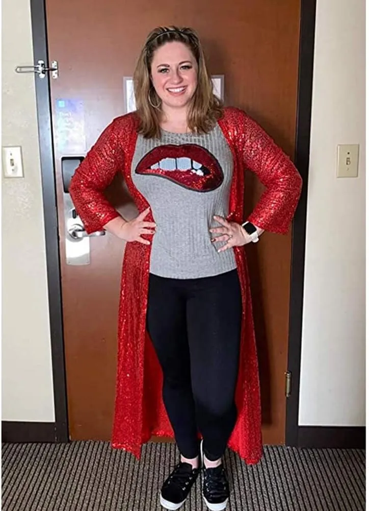 Women Sequin Cardigans Long Sequin Blazer Jackets for Evening