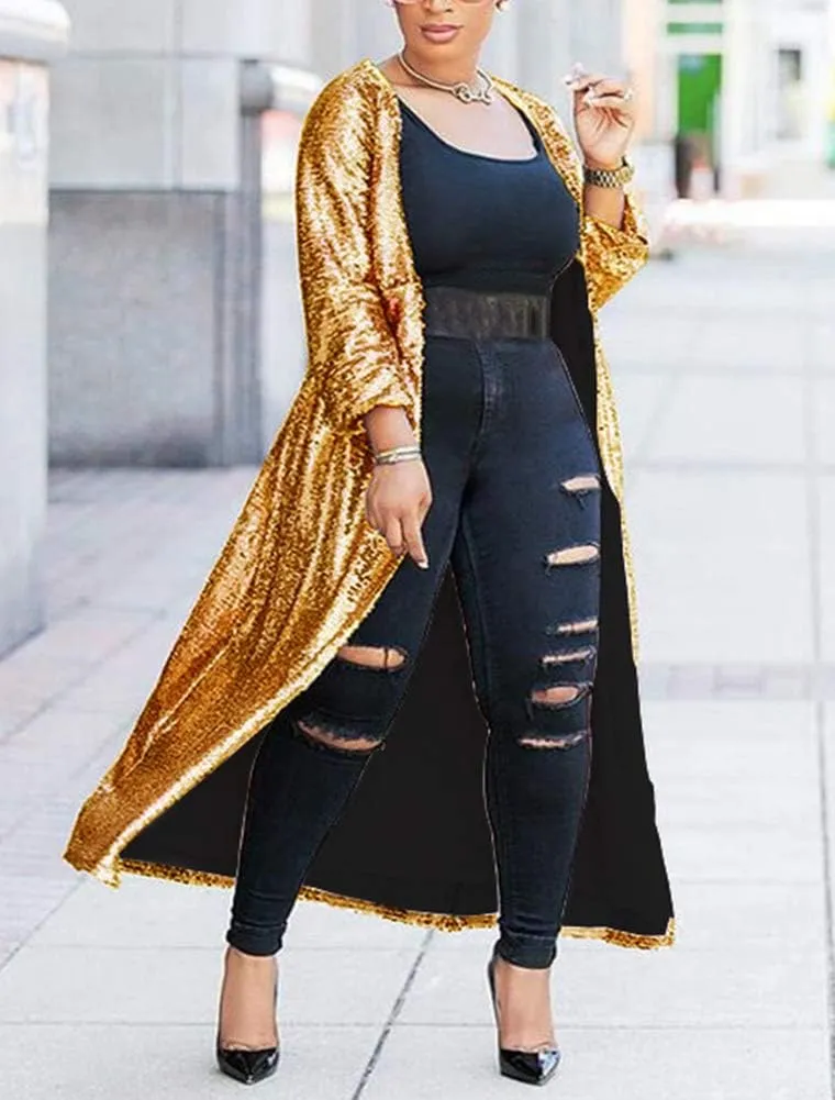 Women Sequin Cardigans Long Sequin Blazer Jackets for Evening
