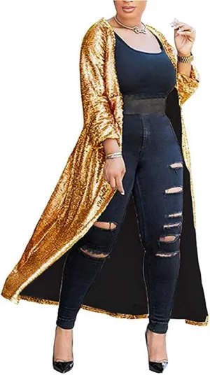 Women Sequin Cardigans Long Sequin Blazer Jackets for Evening