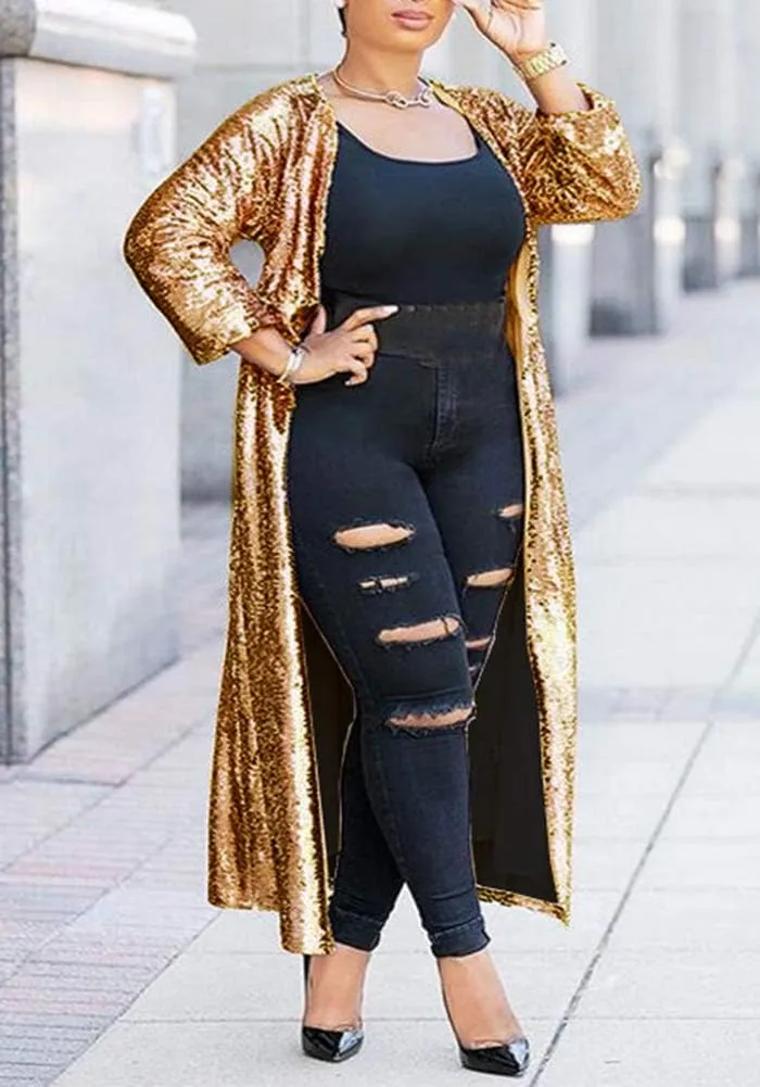 Women Sequin Cardigans Long Sequin Blazer Jackets for Evening