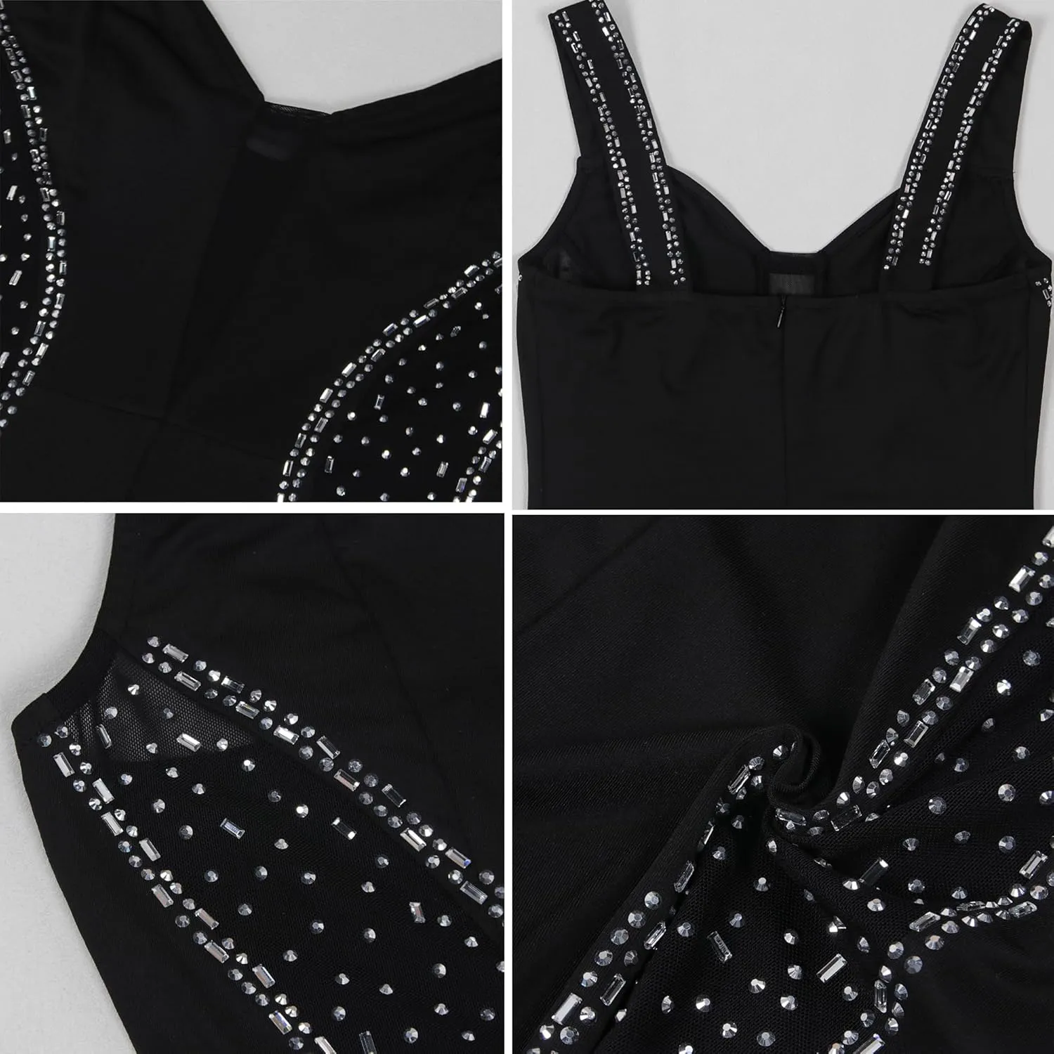 Women Sexy Sparkly Rhinestone Bodycon Jumpsuit Mesh See Through Party Club Bodysuits