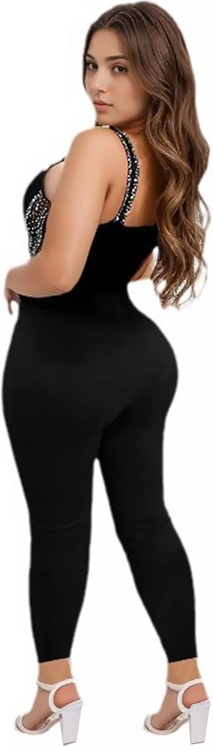 Women Sexy Sparkly Rhinestone Bodycon Jumpsuit Mesh See Through Party Club Bodysuits