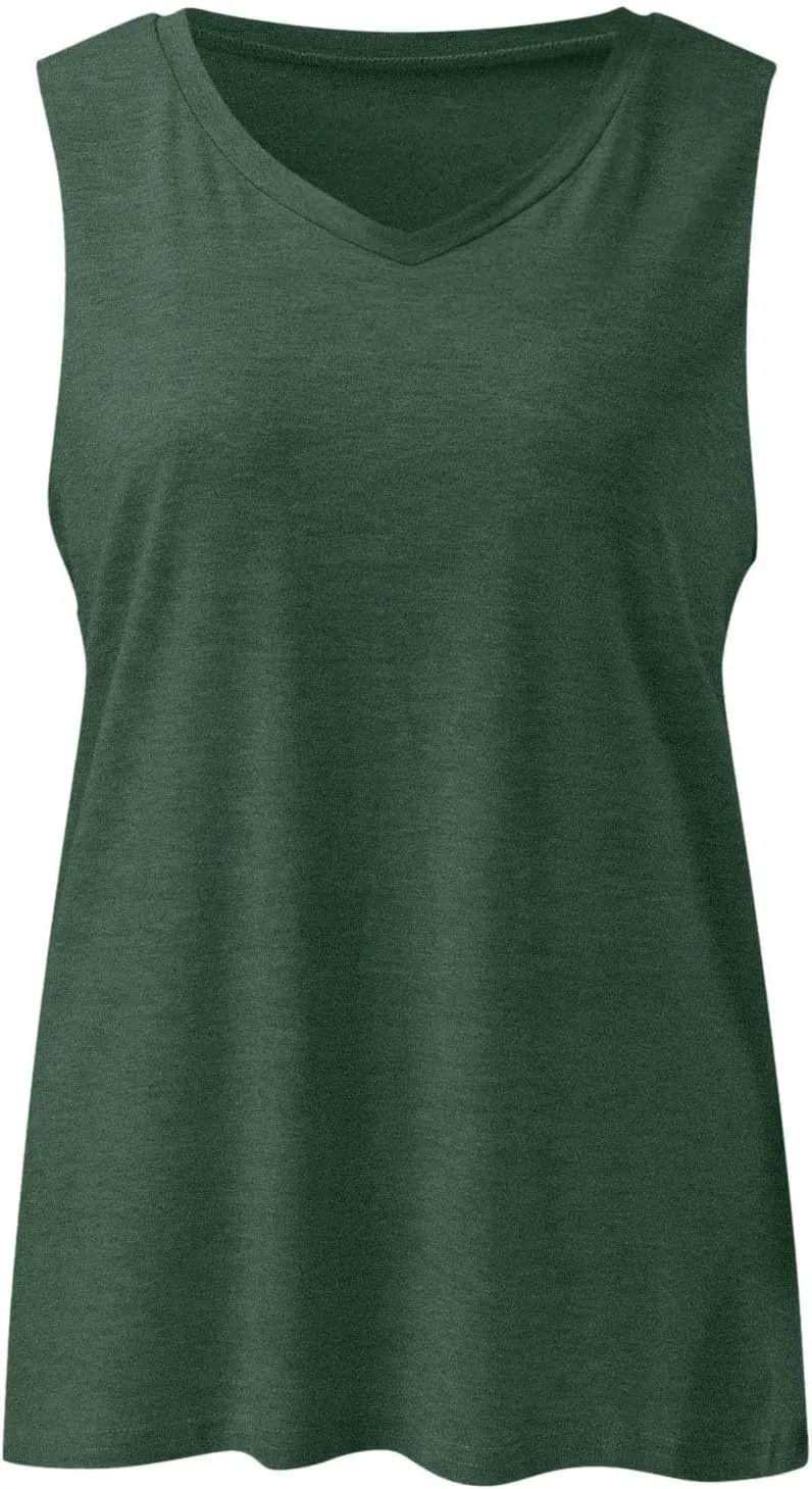 Women Tank Tops V Neck Sleeveless Stretch Cami T Shirts Loose Fit Summer Vacation 2025 Trendy Outfits