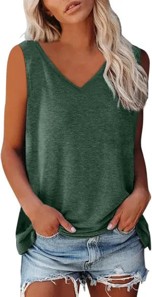 Women Tank Tops V Neck Sleeveless Stretch Cami T Shirts Loose Fit Summer Vacation 2025 Trendy Outfits