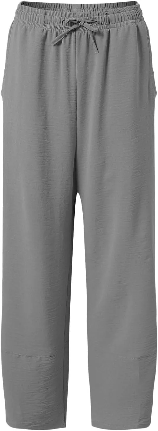 Women Wide Leg Pants Baggy Wide Leg Drawstring Elastic Waisted Palazzo Harem Trousers with Pockets 2025