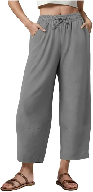 Women Wide Leg Pants Baggy Wide Leg Drawstring Elastic Waisted Palazzo Harem Trousers with Pockets 2025