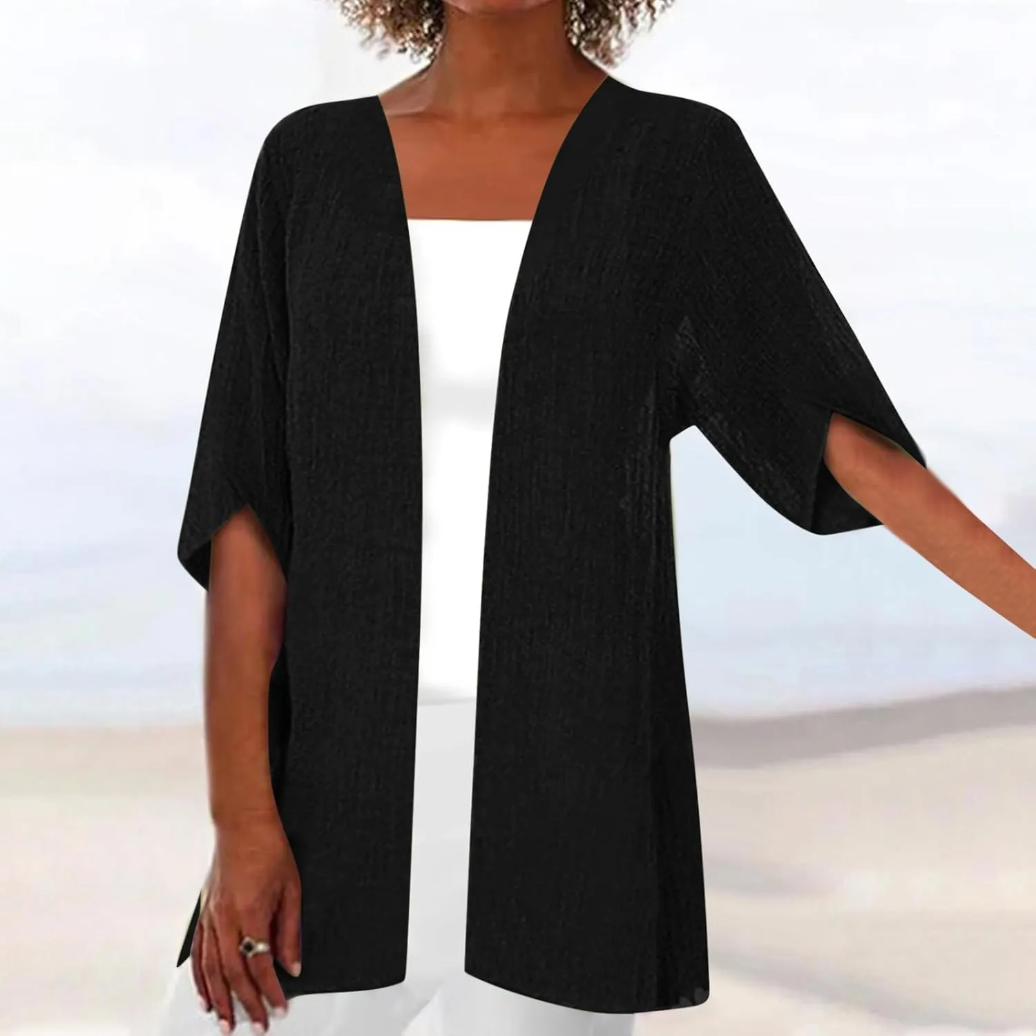 Women's 3/4 Sleeve Cardigans Lightweight Open Front Cardigan for Women Blouses for Women Dressy Casual