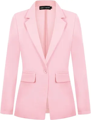 Womens Blazer One Button Jacket Suits Notched Lapel Casual Work Office Long Sleeve Blazer with Pockets